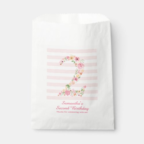 Watercolor Pink Floral Two 2nd Birthday Favor Bag