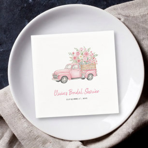 Watercolor Pink Floral Vintage Truck Bridal Shower Napkins