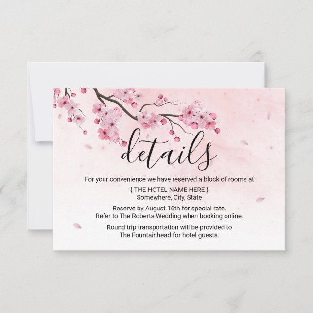 Watercolor Pink Floral Wedding Details Invitation (Front)