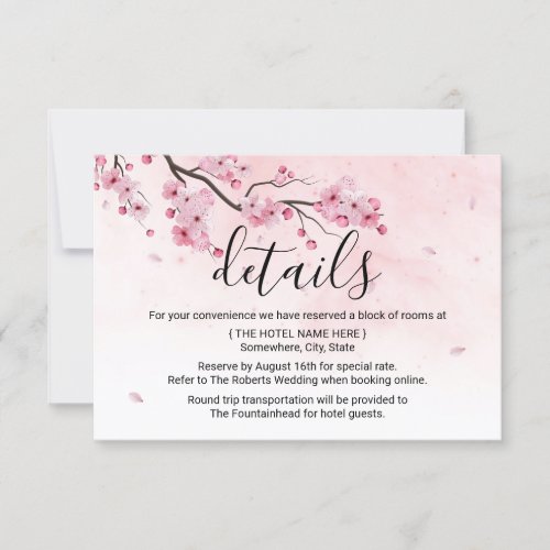 Watercolor Pink Floral Wedding Details Invitation