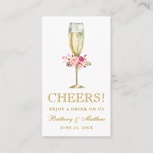 Watercolor Pink Floral Wedding Drink Ticket Card