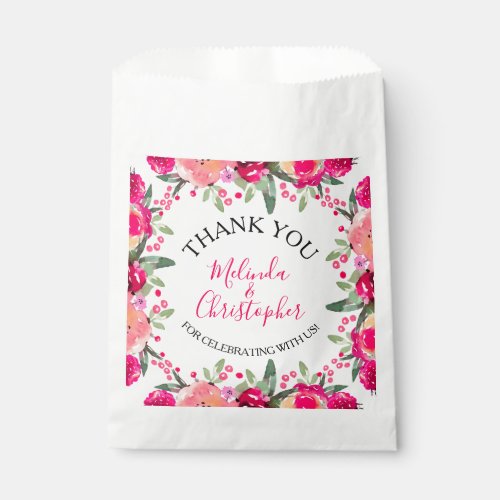 Watercolor Pink Floral Wedding Favor Bag