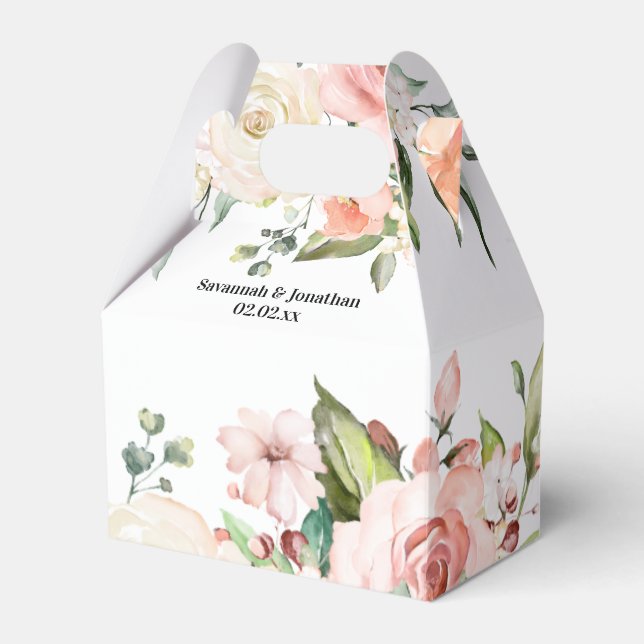 Watercolor Pink Floral Wedding Favor Boxes (Front Side)