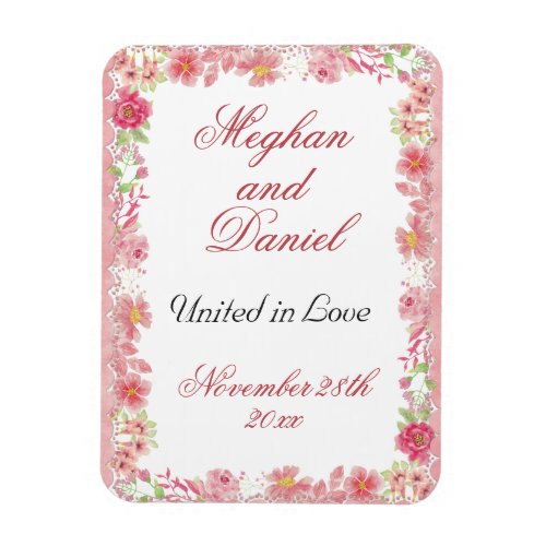 Watercolor Pink Floral Wedding Favor Magnet