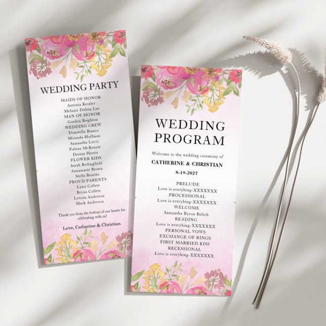 Watercolor pink floral Wedding flat Program (Creator Uploaded)