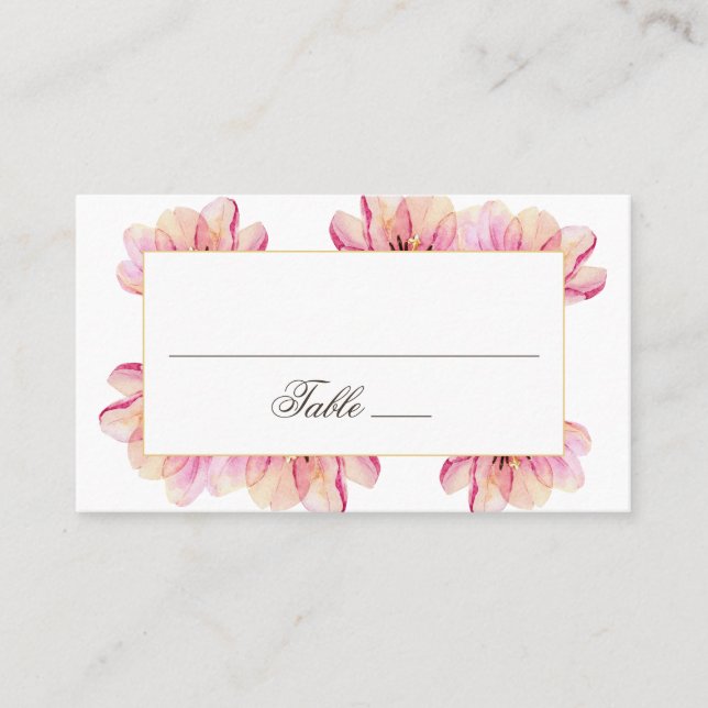 Watercolor pink floral wedding. Garden flowers Place Card (Front)