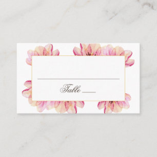 Watercolor pink floral wedding. Garden flowers Place Card
