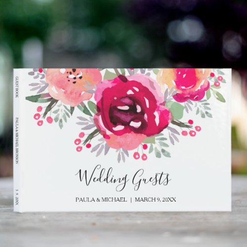 Watercolor Pink Floral Wedding Guest Book