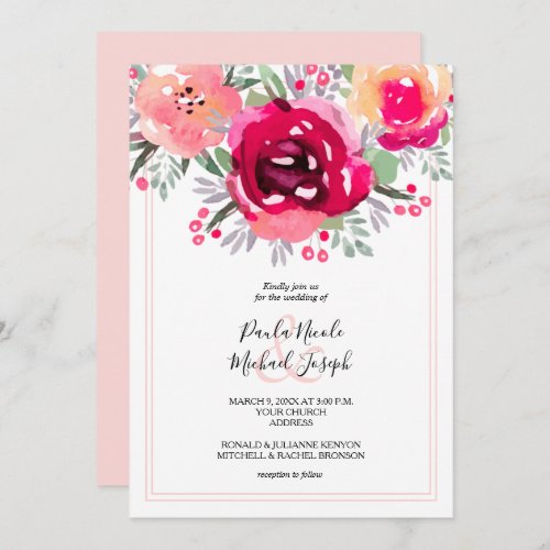 Watercolor Pink Floral Wedding Invitation