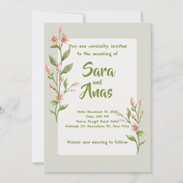 Watercolor Pink Floral Wedding Invitation (Front)