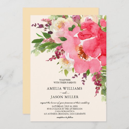 Watercolor Pink Floral Wedding Invitations
