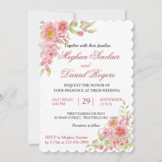 Watercolor Pink Floral Wedding Invites