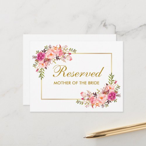 Watercolor Pink Floral Wedding Large Reserved Card