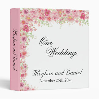 Watercolor Pink Floral Wedding Photo Album 3 Ring Binder