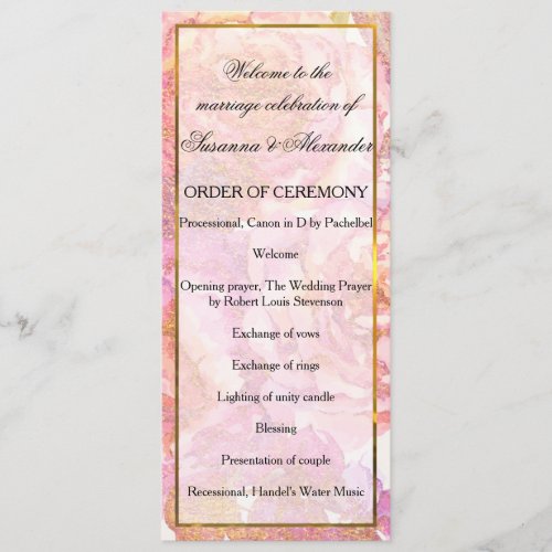 Watercolor Pink Floral Wedding Program