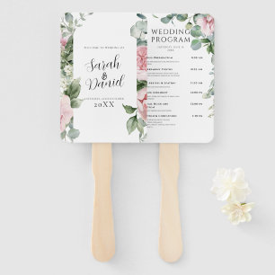 Watercolor Pink Floral Wedding Programs Hand Fan