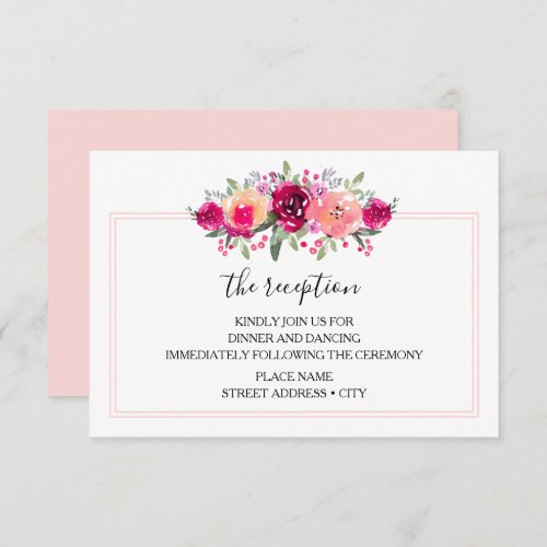 Watercolor Pink Floral Wedding Reception Enclosure Card