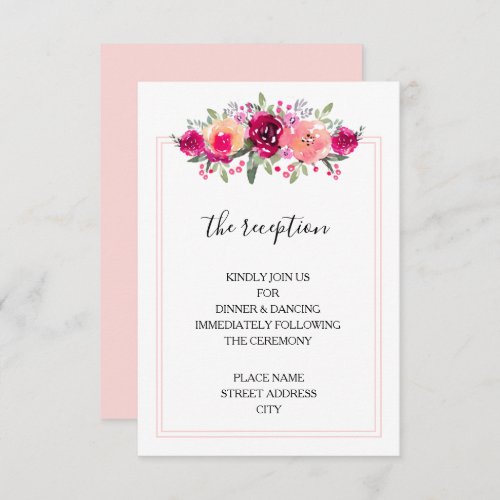 Watercolor Pink Floral Wedding Reception Enclosure Card