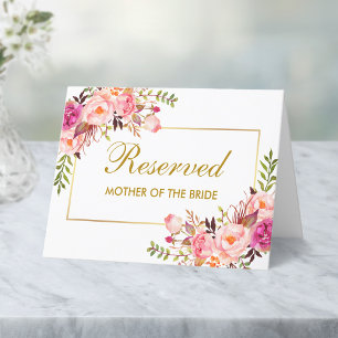 Watercolor Pink Floral Wedding Reserved Name Place Card