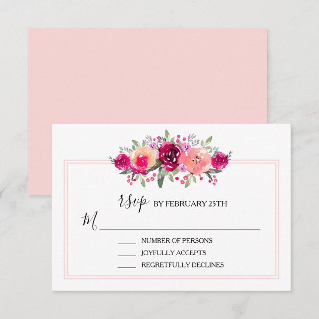 Watercolor Pink Floral Wedding RSVP Card (Front/Back)