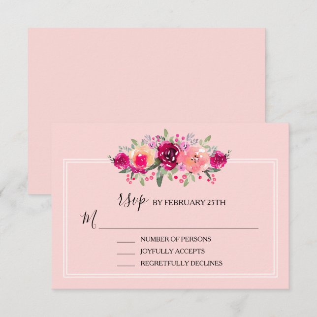 Watercolor Pink Floral Wedding RSVP Card (Front/Back)