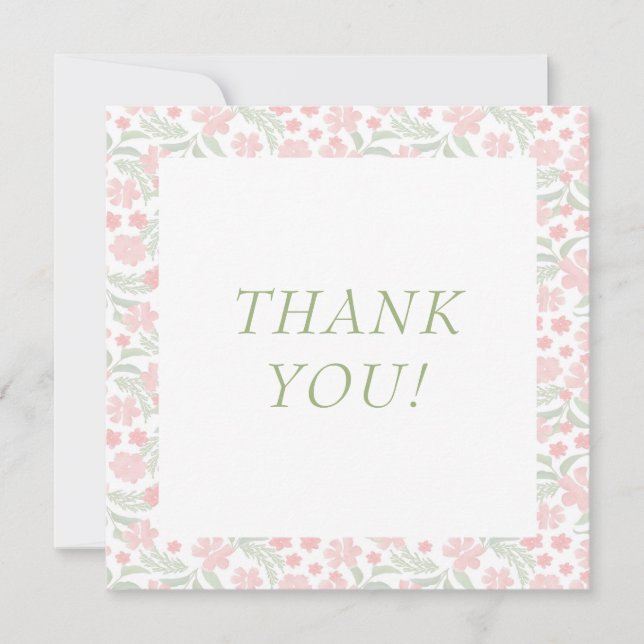  Watercolor Pink Floral Wedding Thank You Card (Front)