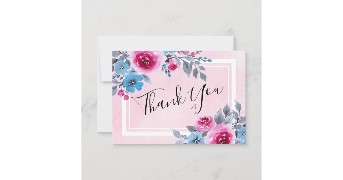 Watercolor Pink Floral Wedding Thank You Card | Zazzle