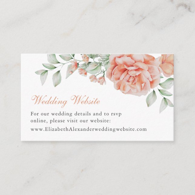 Watercolor Pink Floral Wedding Website Enclosure Card (Front)