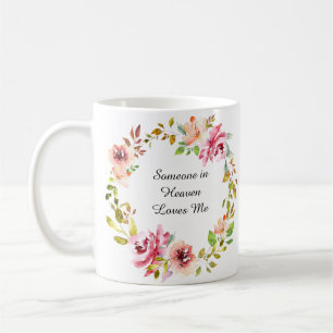 Watercolor Pink Floral Wreath Memorial Keepsake Coffee Mug