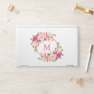 Watercolor Pink Floral Wreath Monogram HP Laptop Skin