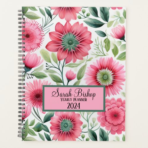 Watercolor Pink Floral Yearly Planner Hardcover