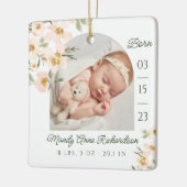 Watercolor Pink Florals Baby Birth Stats Photo Ceramic Ornament (Left)