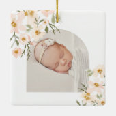Watercolor Pink Florals Baby Birth Stats Photo Ceramic Ornament (Back)
