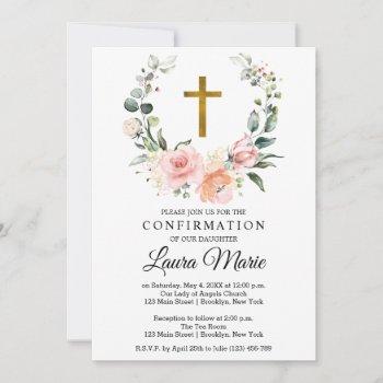 Watercolor Pink Florals Confirmation Invitation by PurplePaperInvites at Zazzle