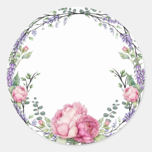 Watercolor pink florals lavender educalyptus classic round sticker