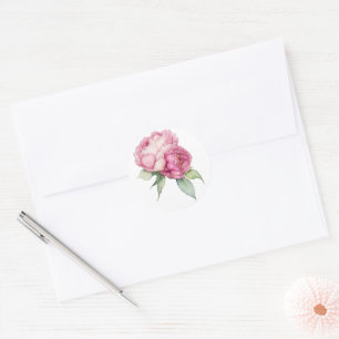 Watercolor pink florals pink peonies pink roses classic round sticker