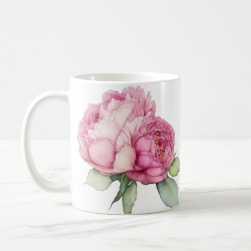 Watercolor pink florals pink peonies pink roses coffee mug