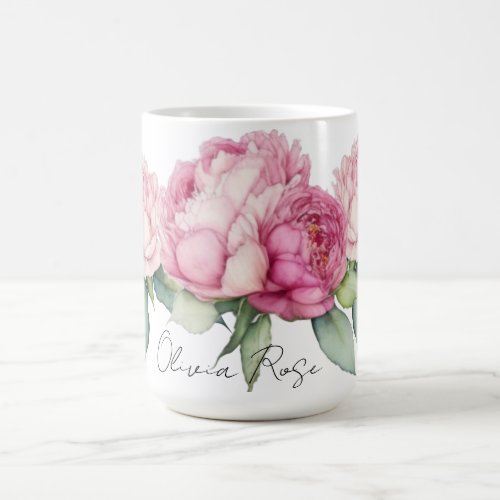 Watercolor pink florals pink peonies pink roses coffee mug