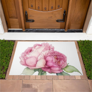 Watercolor pink florals pink peonies pink roses doormat