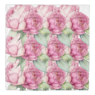 Watercolor pink florals pink peonies pink roses duvet cover