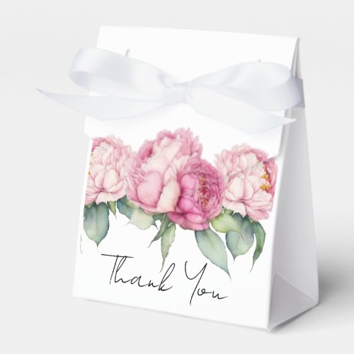 Watercolor pink florals pink peonies pink roses favor boxes