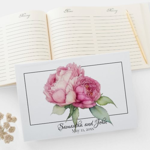 Watercolor pink florals pink peonies pink roses guest book