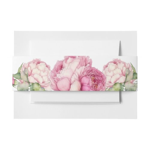 Watercolor pink florals pink peonies pink roses invitation belly band