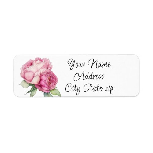 Watercolor pink florals pink peonies pink roses label