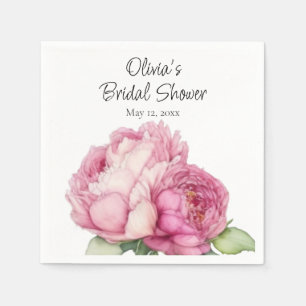 Watercolor pink florals pink peonies pink roses napkins
