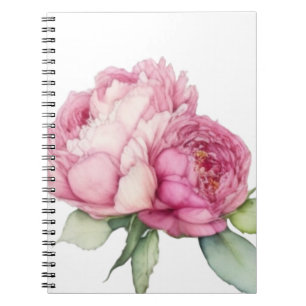 Watercolor pink florals pink peonies pink roses notebook