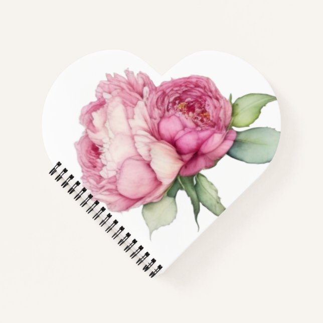 Watercolor pink florals pink peonies pink roses notebook (Front)