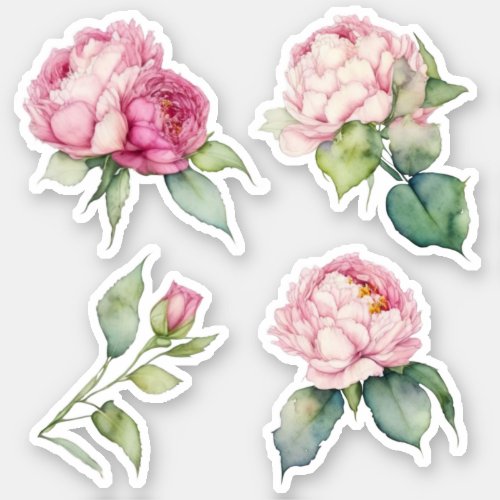 Watercolor pink florals pink peonies pink roses sticker