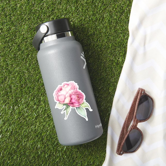 Watercolor pink florals pink peonies pink roses sticker (HydroFlask Insitu)