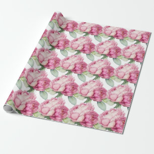 Watercolor pink florals pink peonies pink roses wrapping paper
